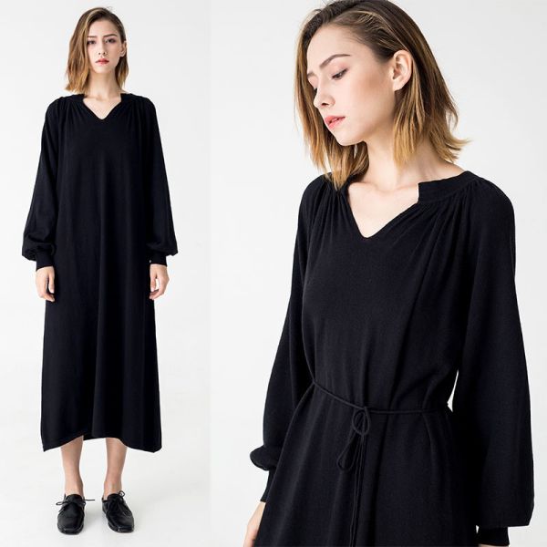 Buy Autumn Women Clothing Black Midi Knit Dress at wholesale prices