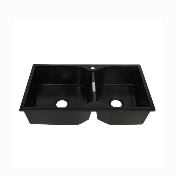 Buy Quartz Stone Matte Black Kitchen Sink Double Bowl Hexagon Shape at wholesale prices