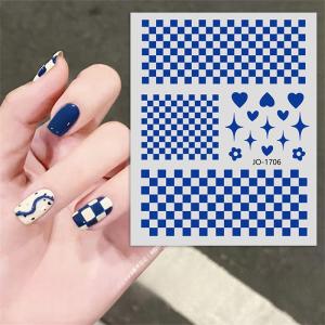 Checkerboard Classic Plaid Klein Blue Nail Stickers with Adhesive Backing