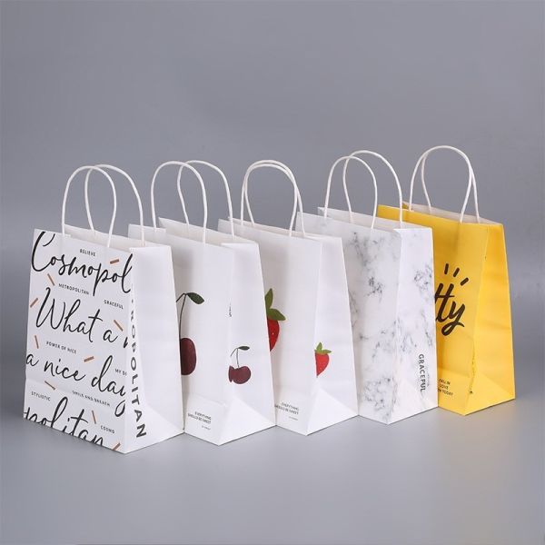 Reusable flat bottom paper bags christmas paper gift bags paper twist handle