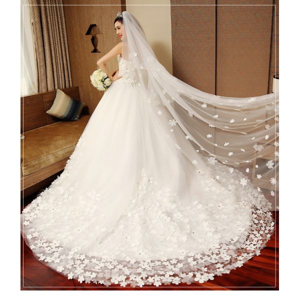 Buy White Appliques Lace Up Long Train Wedding Dress TSYLHS001 at wholesale prices
