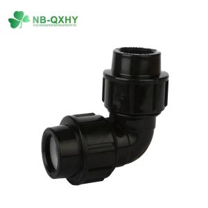 PP Compression Fitting Straight Tee for Black Color Pipe Equal Connection Flow