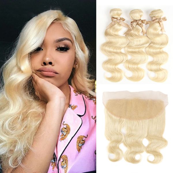 Yetta 100% Virgin Hair Bundles With Frontal Brazilian Blonde Body Wave