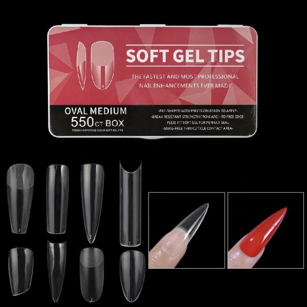 550 PCS High Quality Wholesale Full Cover French Transparent Oval Extension Fake Nails for Manicure Tools