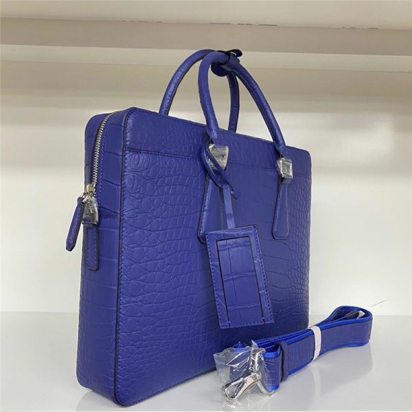 Authentic Crocodile Belly Skin Matt Finish Navy Blue Businessmen Briefcase Purse Genuine Alligator Leather Male Handbag