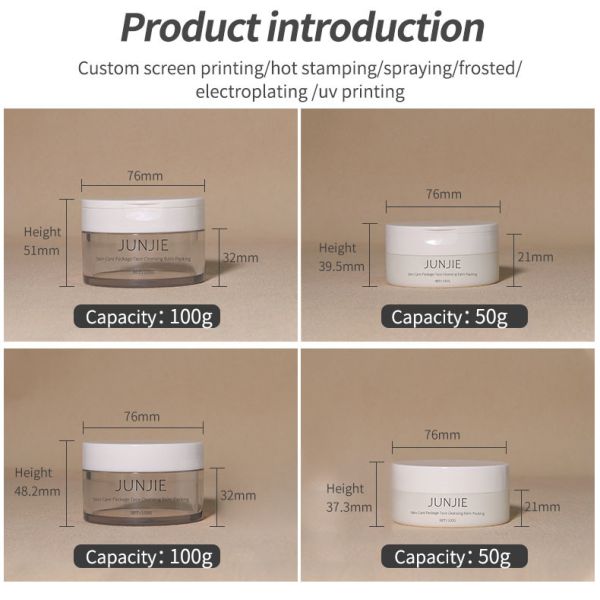 100g 50g Refillable Cosmetic Container With PET Flip Cap Clear Skincare Cream Makeup Butter Jar