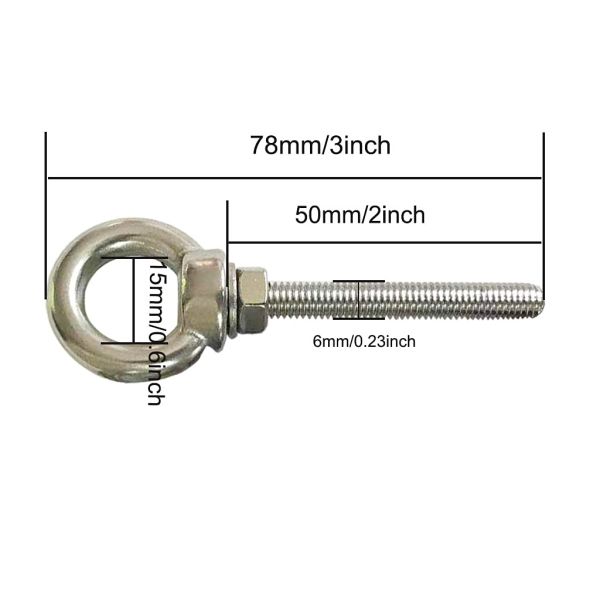 INCH Measurement System Stainless Steel Eye Bolt M6 Shoulder 1/4" X 2" Heavy Duty EyeBolts Screws for Lift Plain Finish