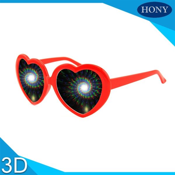 Colorful Frame 3D Fireworks Glasses , Plastic Red Diffraction Glasses