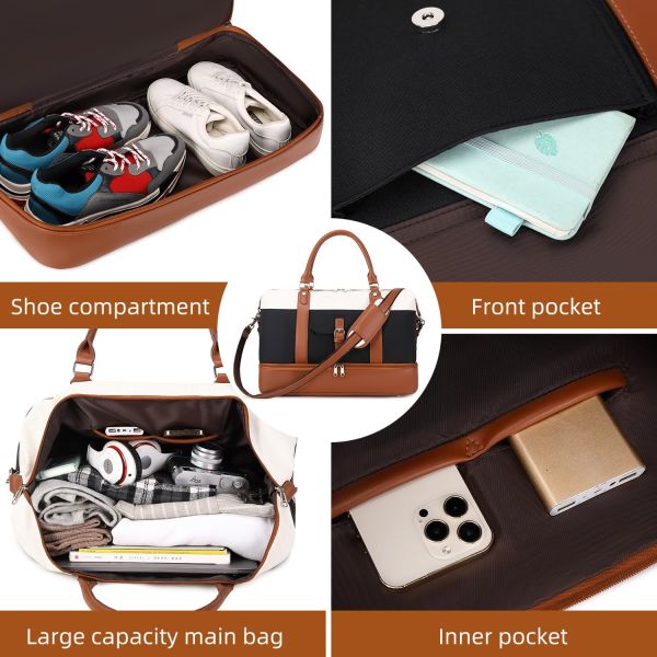 Cavas Weekender Carry on Duffel Travel Bag with Leather Shoes Compartment for Men