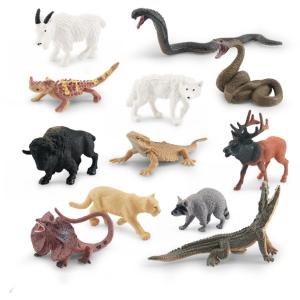 Quality Wildlife Animal Model Toys 12 PCS Mini Buffalo Raccoon Wolf Snake Cougar Figurine Family Party Favors for sale