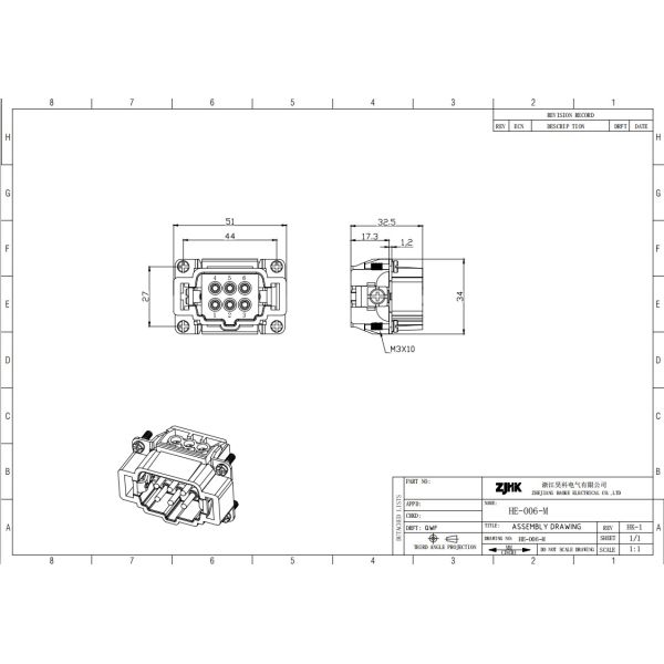 500V Screw In 6 Pin Heavy Duty Connector Fit Injection Molding Machine