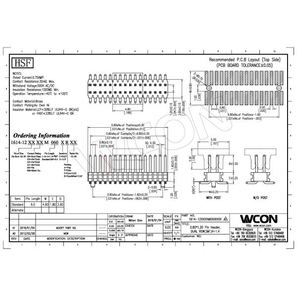 environmental protection 0.8 pitch connector Circuit board connector Black gold plating