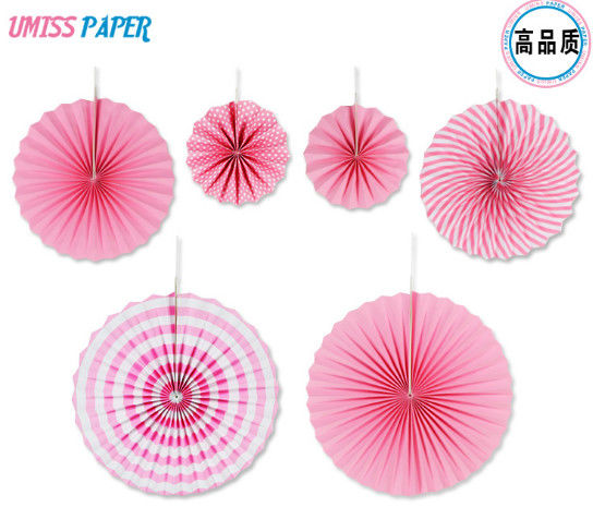 6 Sets of Paper Fan Flowers, Round Colorful Dotted Folds Origami Fan Flower, Hollow Birthday Party Background Decoration
