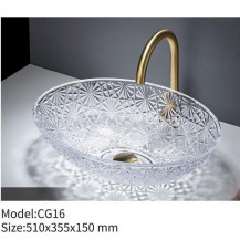 China Crystal Glass Transparent Wash Basin Countertop Art Hotel Bathroom on sale