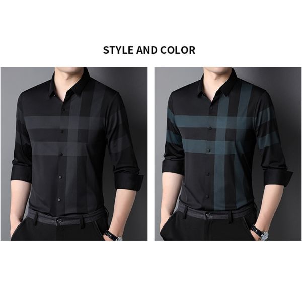 Striped Polyester/Cotton Casual Black Shirt for Men Slim Fit Long Sleeve Shirts