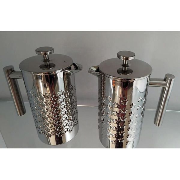 3D Embossed Stainless Steel Double Wall French Press Coffee Pot 1500ml
