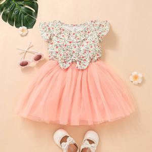 Summer Children'S Clothing Baby Girl Printed Sweet And Cute Flying Sleeve Dress
