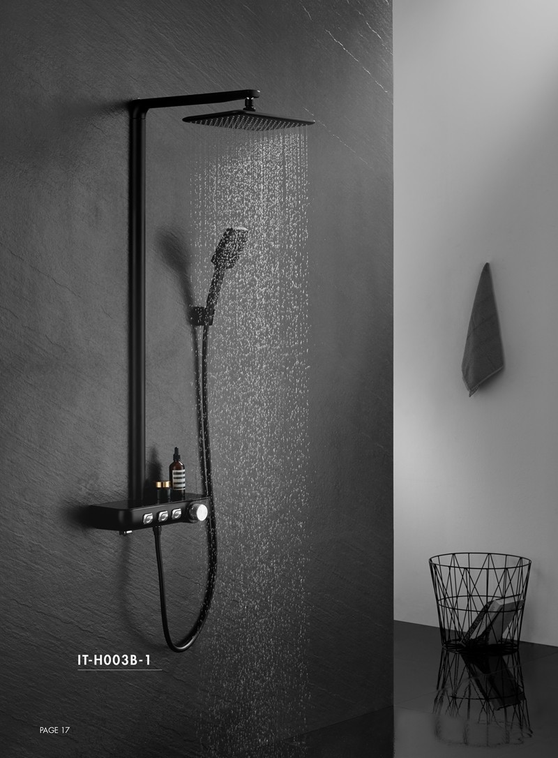 black colour metal case PPA water way thermostatic shower system