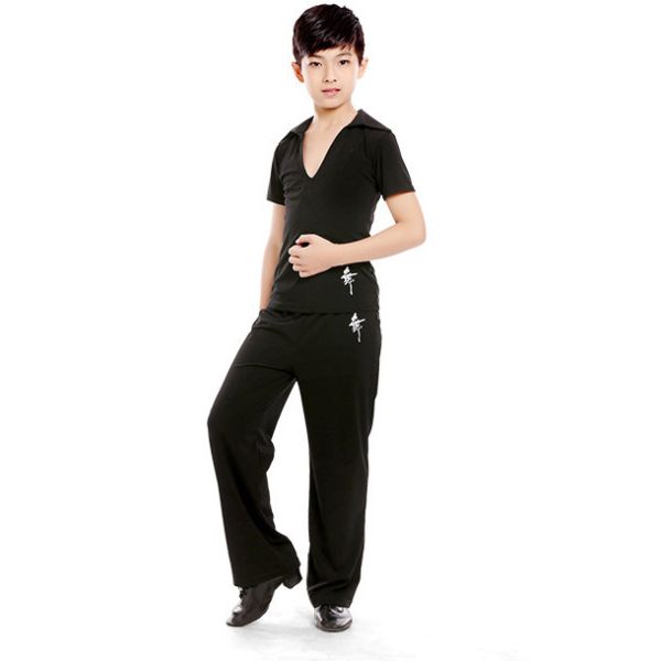new offer latin dance clothes boy Ruffly blue white black modern dance stage children latin dance clothes