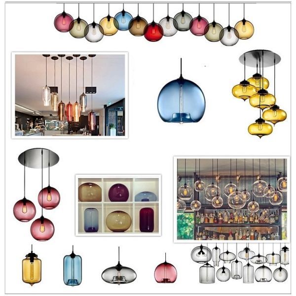 K.jpg Colorful Modern Fishbowl Glass Pendant Light - 8 colors & 13 shapes available