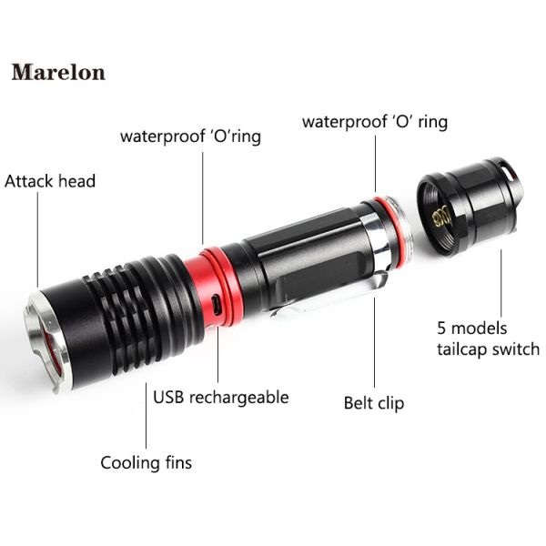 Super Bright Rechargeable Led Flashlight 300 Lumin With Water Proof Function