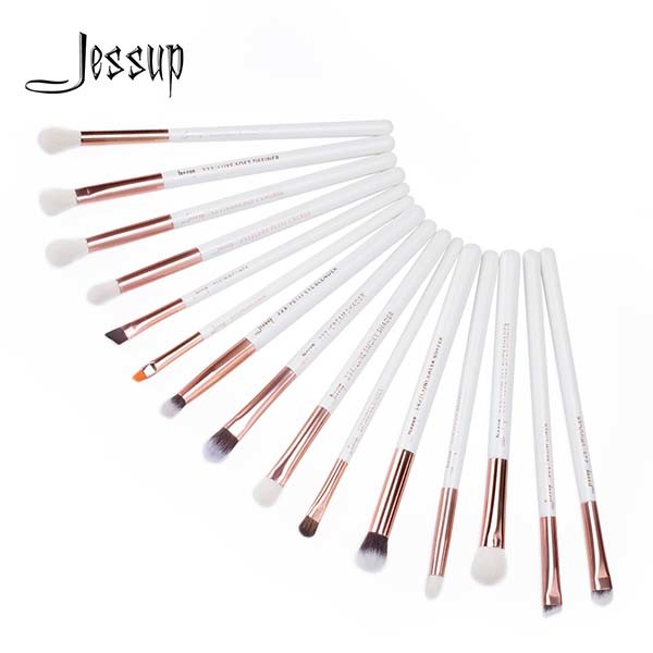 Buy Jessup 15pcs Eye Makeup Brush Set Pearl White/Rose Gold Aluminium Ferrule T217 at wholesale prices