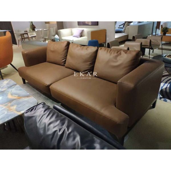 European Modern Style Living Room Furniture New Model Light-brown Leather Sofa Set Pictures