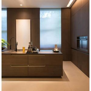 Luxury Simple House Furniture , Black Veneer Waterproof Kitchen Cabinet
