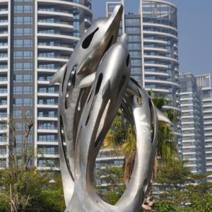 Quality Large Abstract Mirror Stainless Steel Garden Sculpture Sandblasting Customized for sale