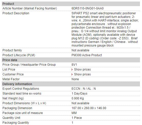 6DR5110-0NG01-0AA0 6DR5 110-0NG01-0AA0 Siemens Stellungsregler