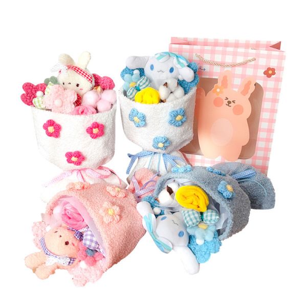 Flower and Rabbit Plush Toy Graduation Bouquet Perfect Qixi Valentine's Day Gift Set