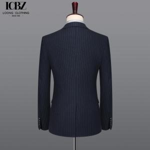 Anti-wrinkle Men's Business Suit in Classic Black and White Stripes with Notch