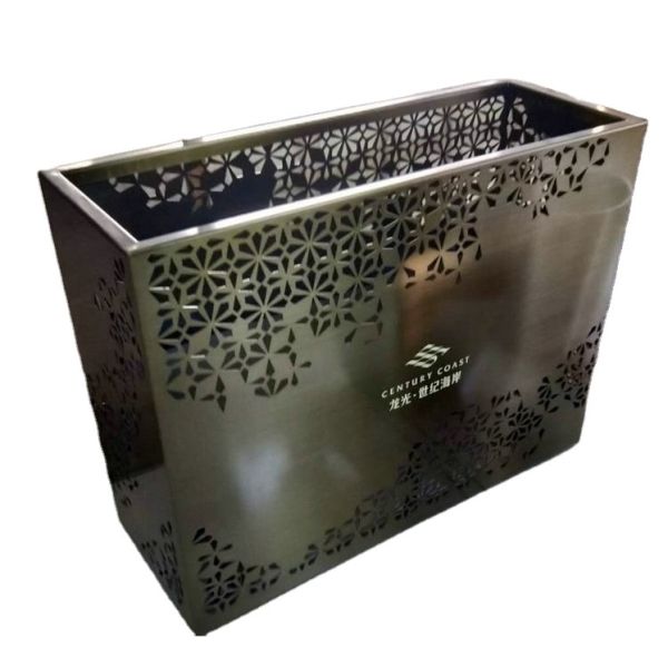 Large hollow-carved square rectangular steel flower planter pot