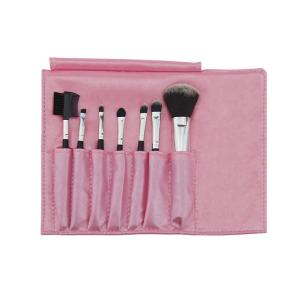 Goat Hair Travel Makeup Brush Set With Pink Pu Bag , Face Makeup Brushes