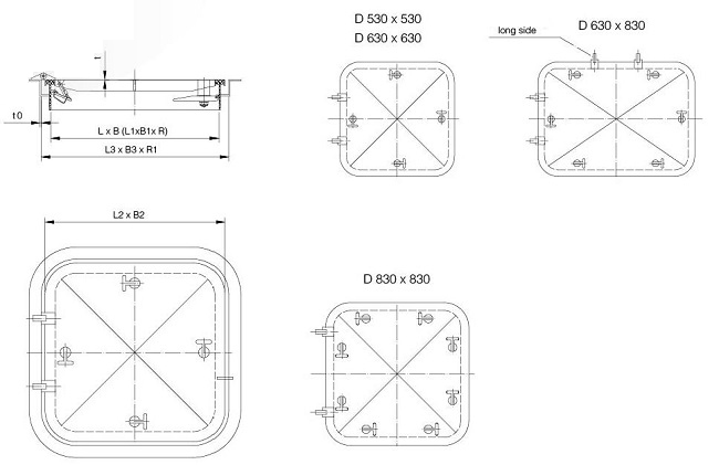 CB/T 3728 Type D Flush Weathertight Small Hatch Cover With Dogs Marine Outfitting