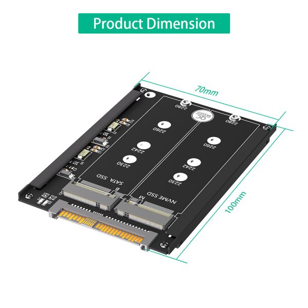 M.2 to U.2 Adapter for 2280/2260/2242/2230mm SSDs 100x70mm