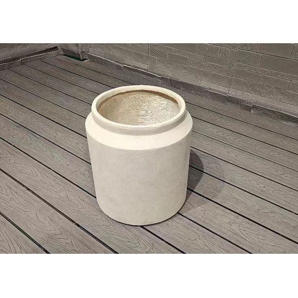 Light Beige Straight Cylinder Fiber Clay Outdoor Planter Architectural Landscaping Design