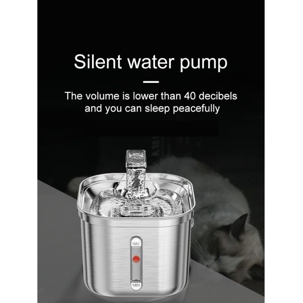Square 2.2l Stainless Steel Automatic Pet Water Dispenser Clean Water and Circulation