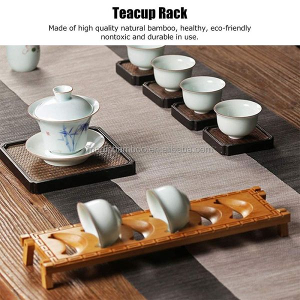 CE / EU Certified Rectangle Bamboo 6 Grid Teacup Holder for Kung Fu Tea Set Accessories