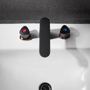 2 Handle Bathroom Widespread Faucet Black Deck Mounted