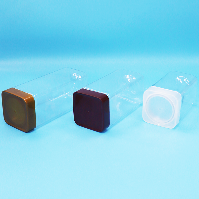 Food Grade Candy Food Snack Nuts PET Transparent Square Plastic Jar Screw Flat