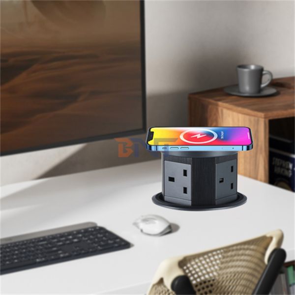 Buy USB A+C Fast Charging Wireless Charger 3 Power Outlets Pop-Up Desktop Kitchen Socket UK Plug Standards Tabletop at wholesale prices