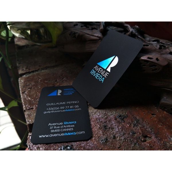 Buy Blue And SIlver Foil Stamped Business Cards Square Rounded Edges For Company at wholesale prices