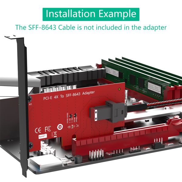 SFF-8643 to PCIe 4X Adapter Card 110x22mm Black