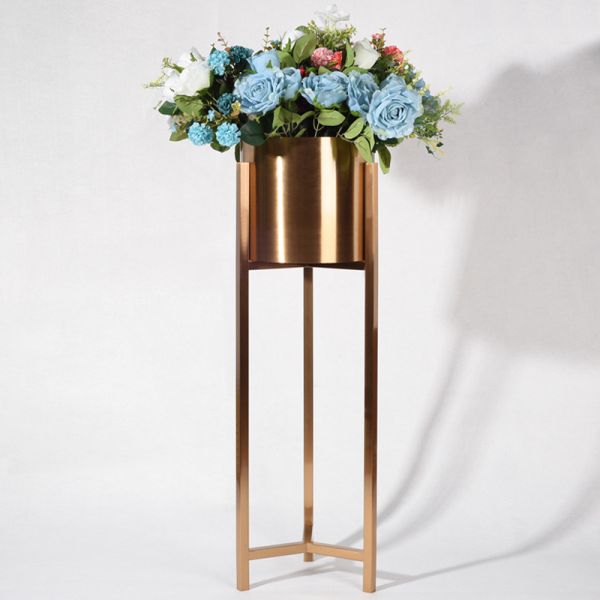 High art cute golden planter stainless steel flower pot with stand