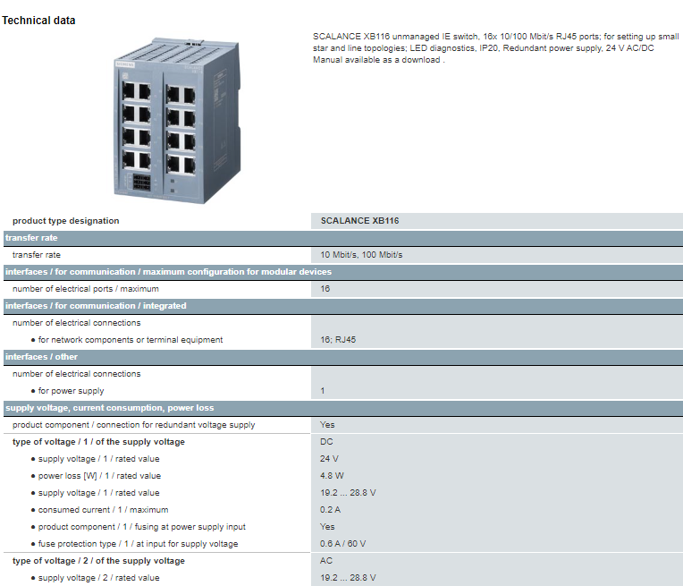 6GK5116-0BA00-2AB2 Shanghai Port Siemens PLC SCALANCE XB116 Unmanaged IE Switch IE SW
