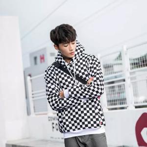 Mens Plaid Sublimation Pullover Sweater Hoodies With Silk Screen Printing