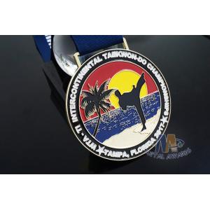 Taekwondo Round Custom Race Medals Sandblast Effect With Gold Plating