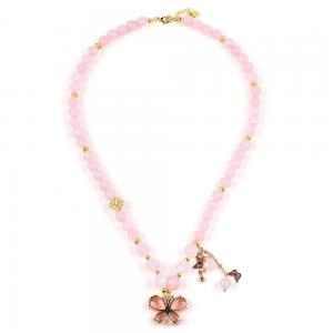 Quality Butterfly Charm Rose Quartz Stone Crystal Sweater Necklace Emotional Healing for sale