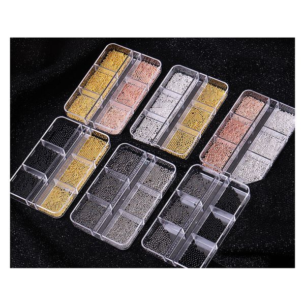 Mini Caviar Metal Stainless Steel Bead 3D Nail Art nail charms in bulk Decoration Golden Silvery Rose Gold Ball
